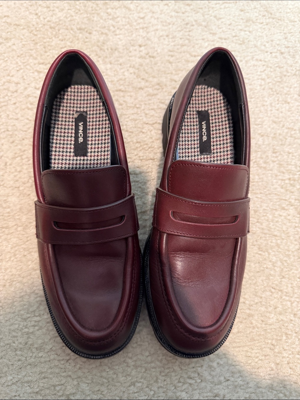 Vince Men's Wine/Burgundy Leather Penny Loafers